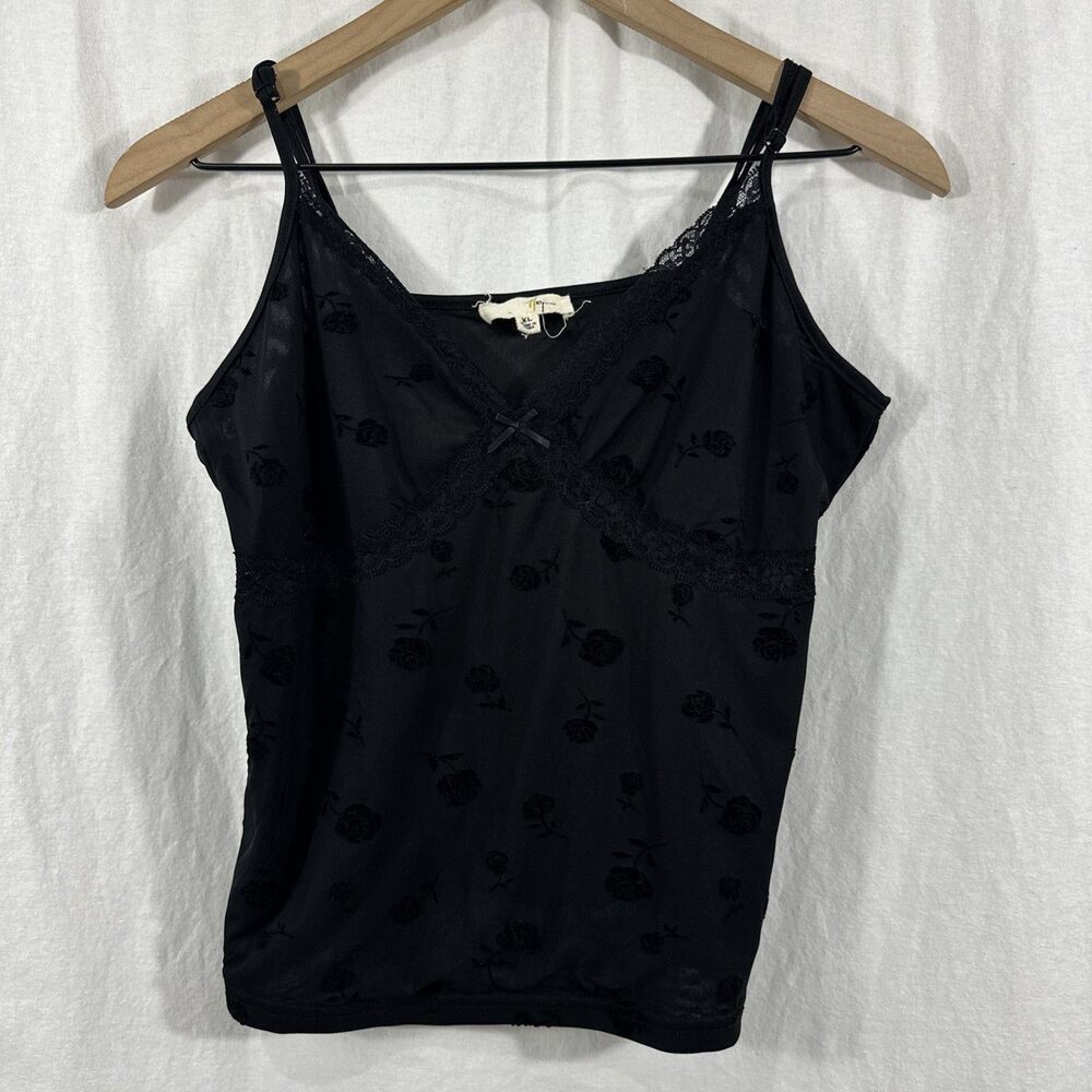 Hesperus Y2K Black Floral Flocked Babydoll Cami Tank Dark Romantic Womens Sz XL